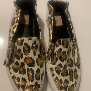 AGL slip on shoe. Size 38 1/2. Leopard, gold, black, and ivory.
